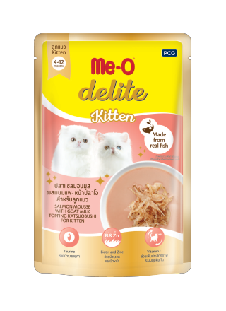 Me-O Delite Cat Pouch - Kitten - Salmon Mousse with Goat Milk Topping Katsuobushi