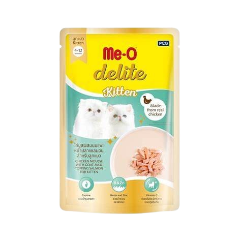 Me-O Delite Cat Pouch - Kitten - Chicken Mousse with Goat Milk Topping Salmon